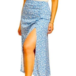 Reformation blue floral skirt with slit